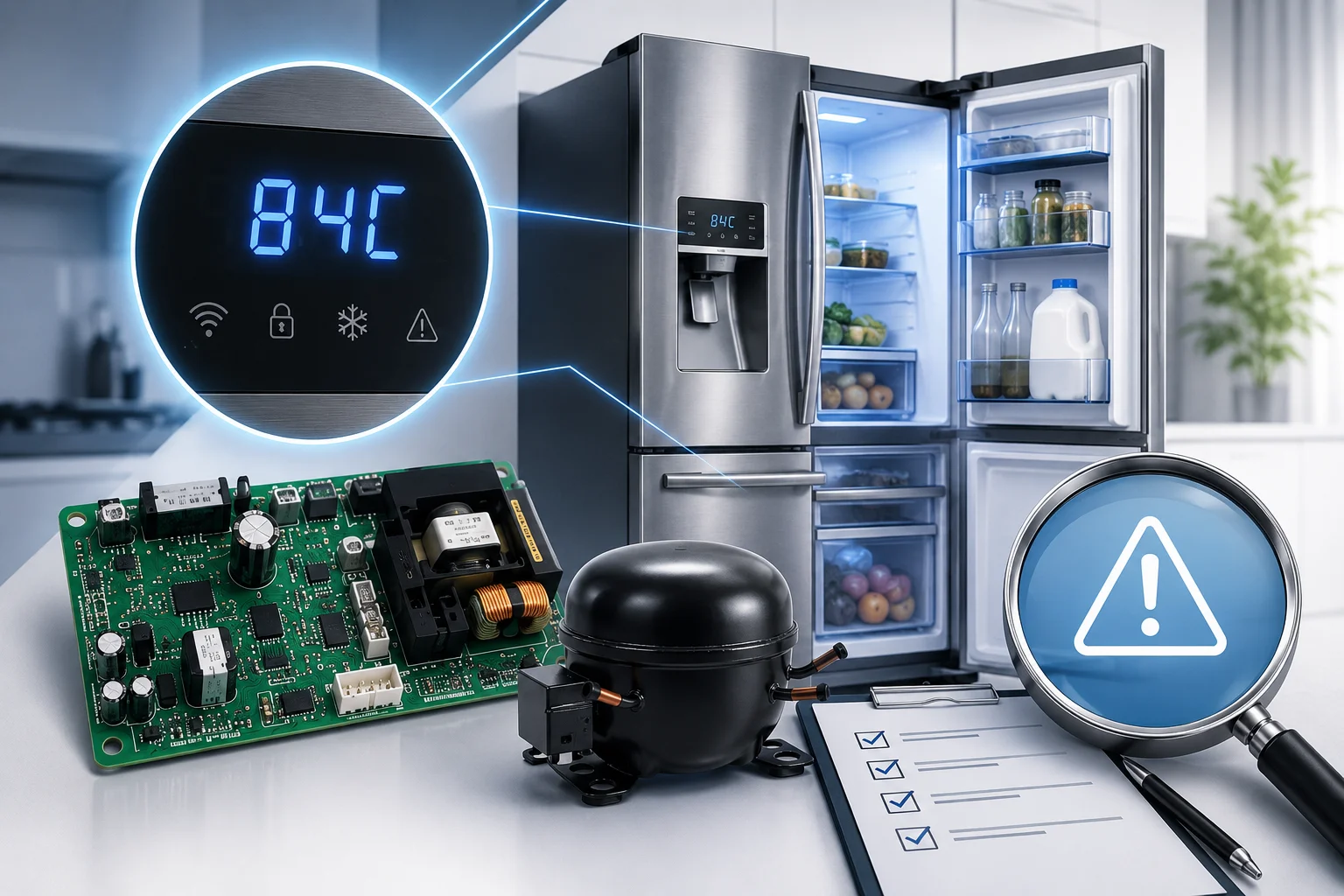 Tech diagnostics in a modern kitchen