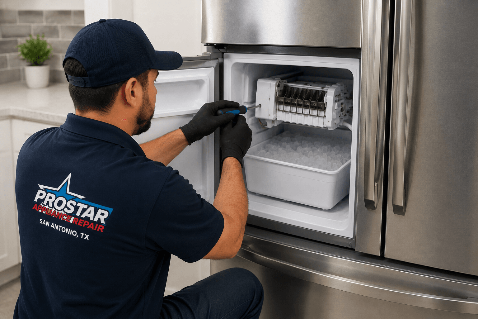 ProStar technician performing ice maker repair service in San Antonio TX