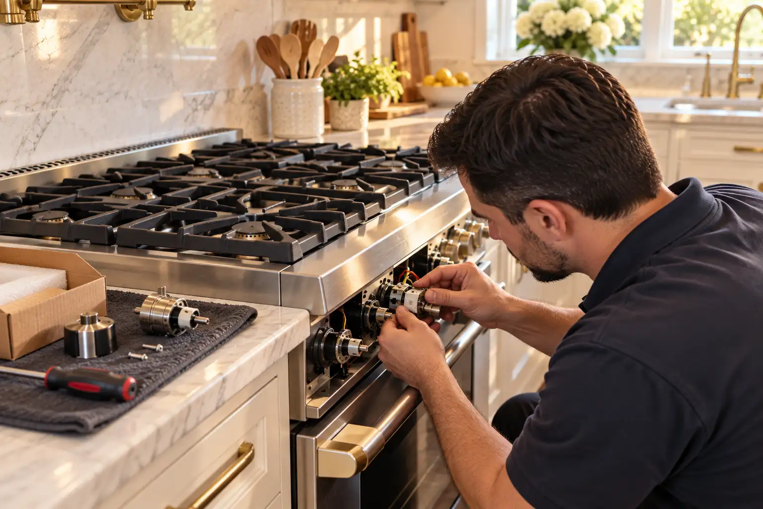 Professional Range Repair in a Bright Kitchen