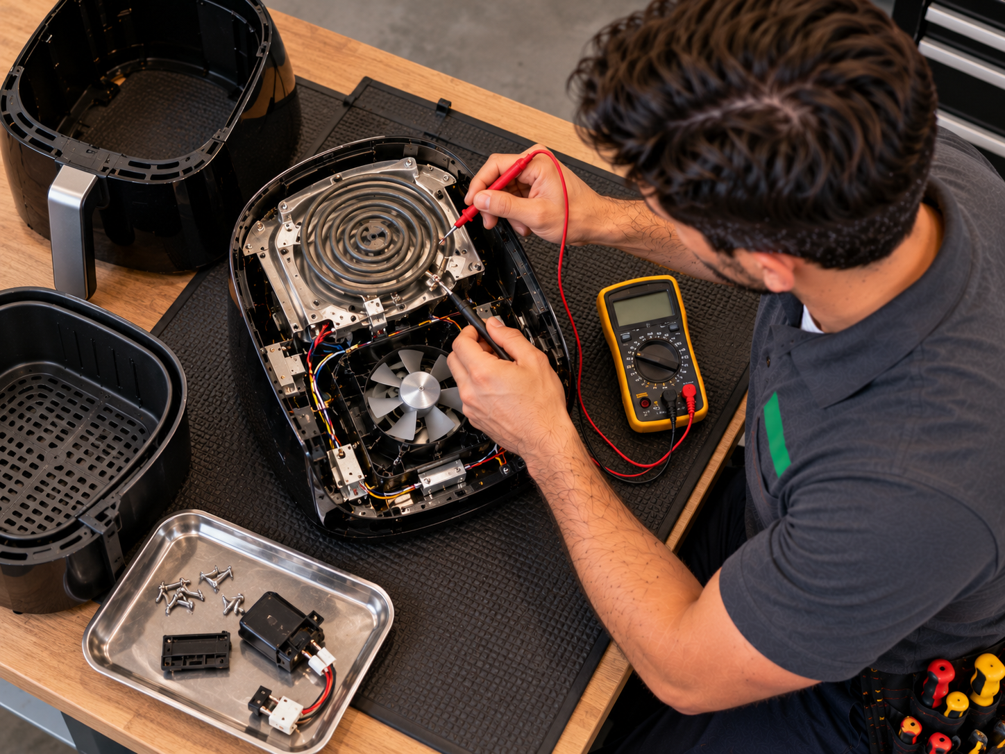 technician repairing air fryer